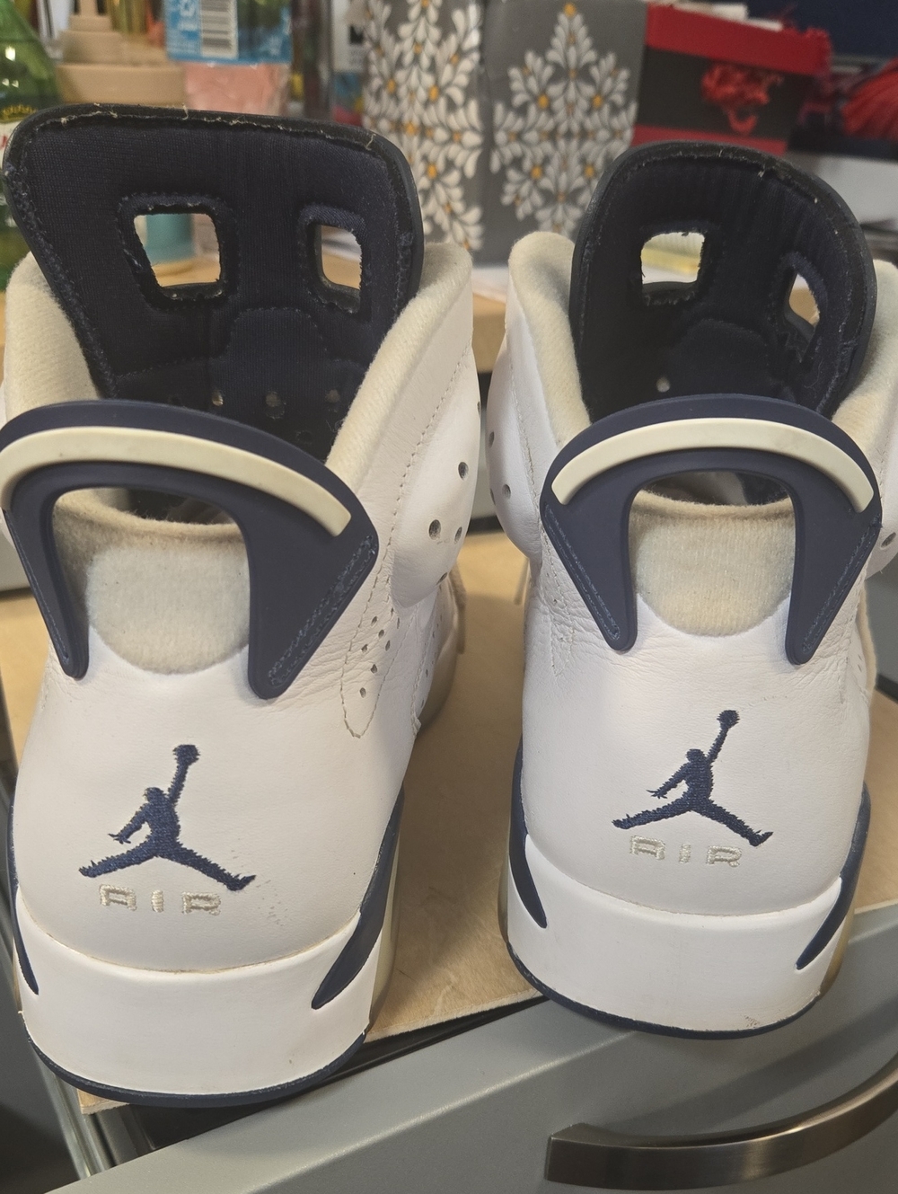 Nike White and Navy Air Jordan 6 Retro Sneakers